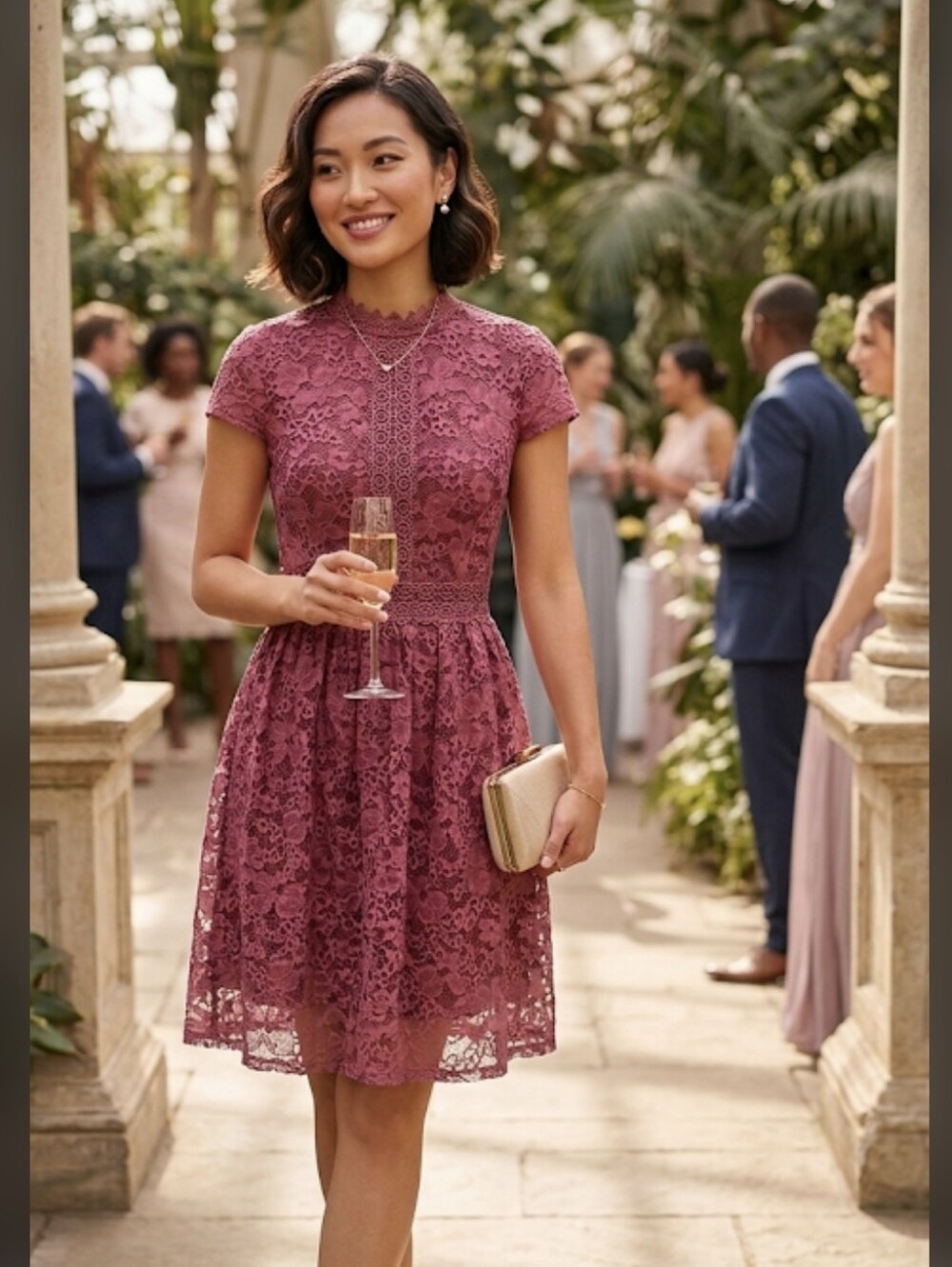 Altar'd State Burgundy Red Crochet Lace Fit & Flare Dress | Romantic Mini S